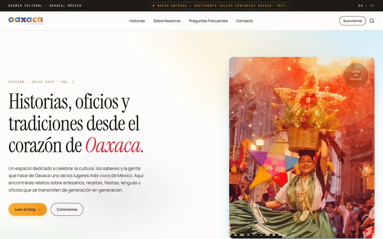Captura del sitio de Oaxaca Auténtico